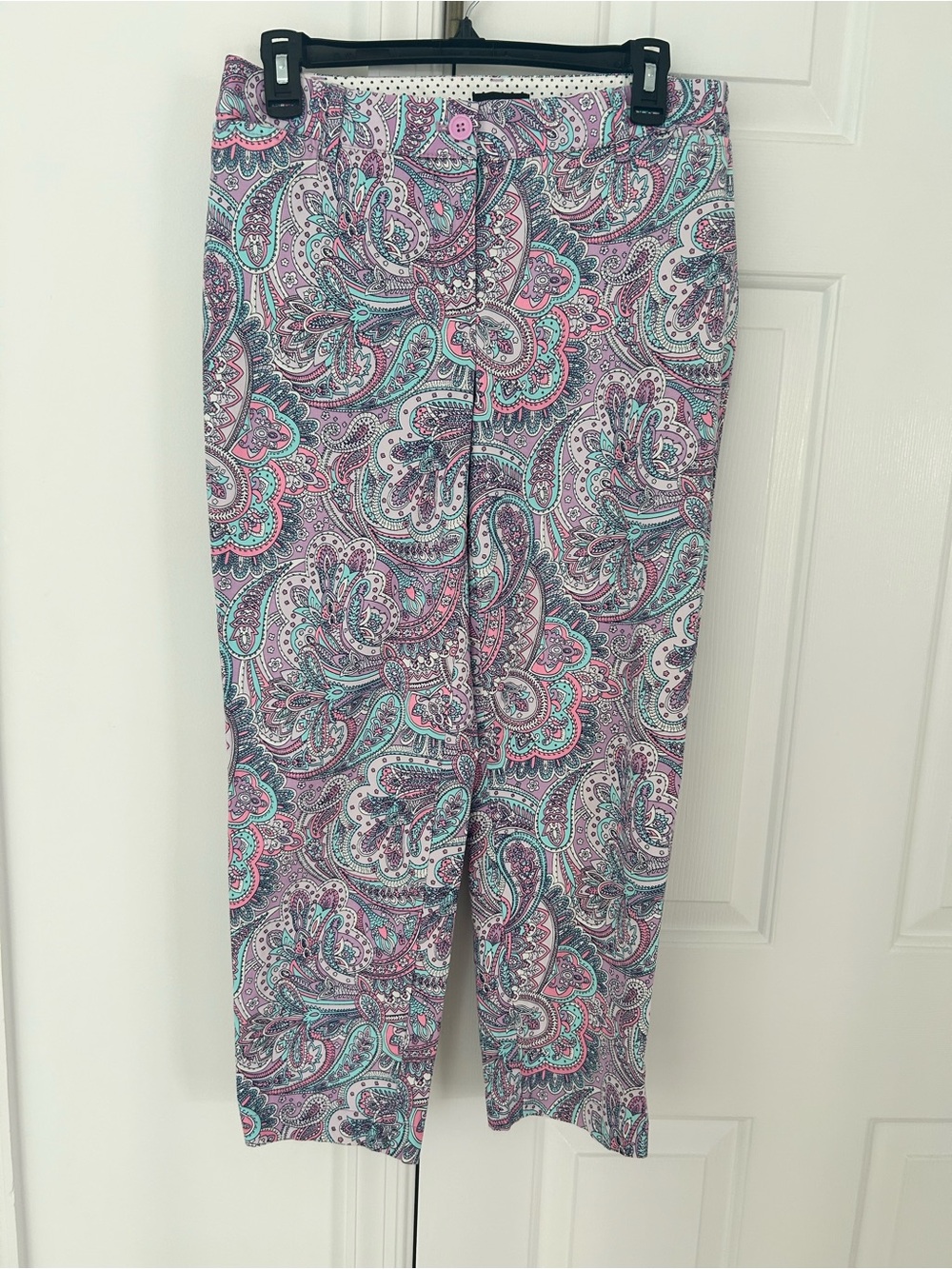 Talbots Paisley-Accent Straight-Leg Pants in Teal, Pink & White
